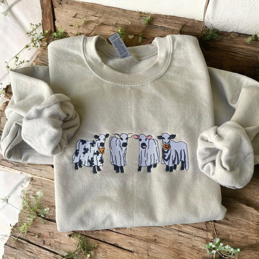 Spooky cow embroidered sweatshirt