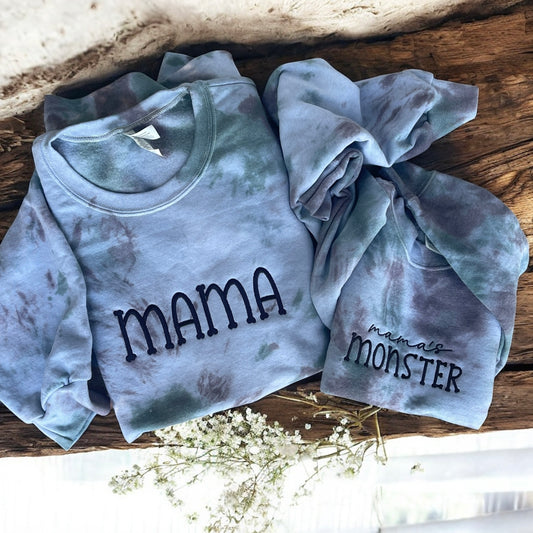 🍂 Mama & Mama’s Monster Tie-Dye Sweatshirts - Matching Fall Set
