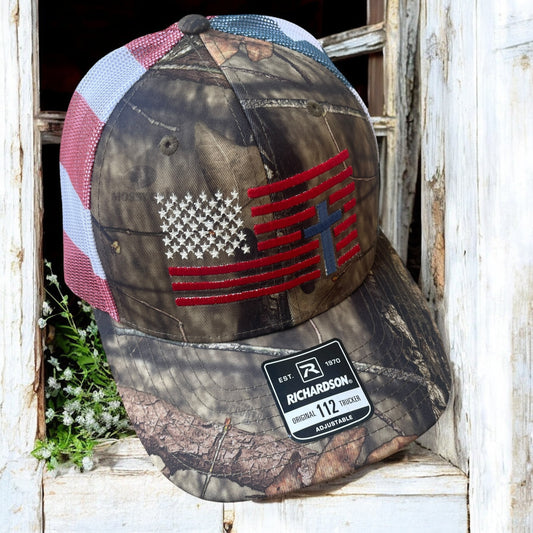 Camo Faith & Freedom Embroidered Flag Trucker Hat | Snapback