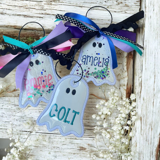 Ghost embroidered bag tags
