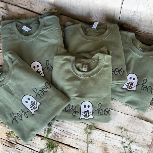 Hey Boo ghost embroidered sweatshirt