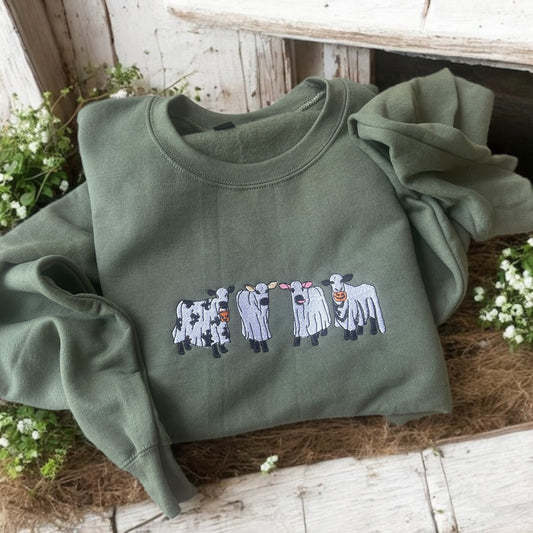 Spooky cow embroidered sweatshirt