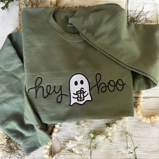 Hey Boo ghost embroidered sweatshirt