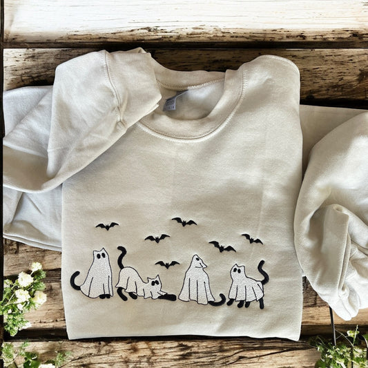 ghost cats embroidered sweatshirt