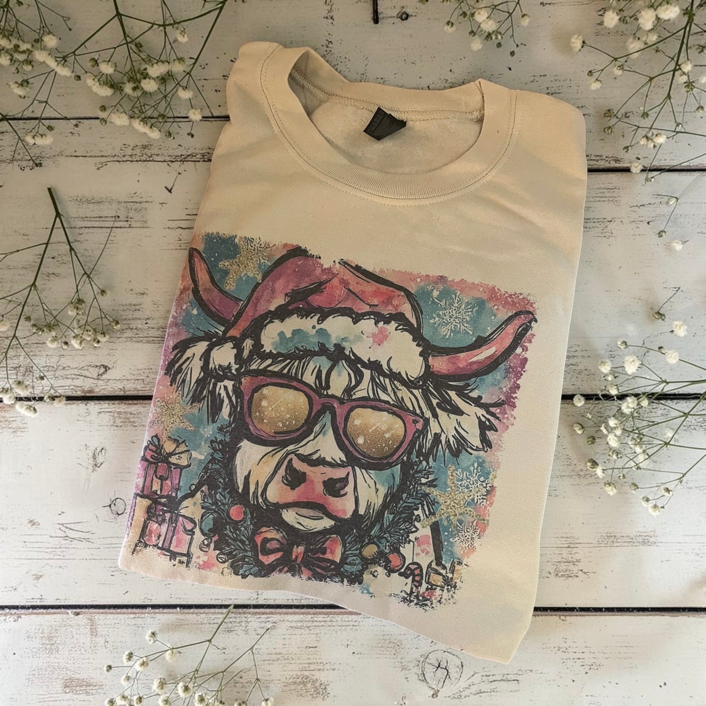 Ready to ship XL Christmas highland cow sweatshirt