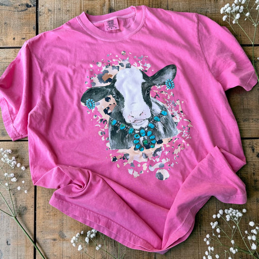 Turquoise Highland Cow Graphic Tee