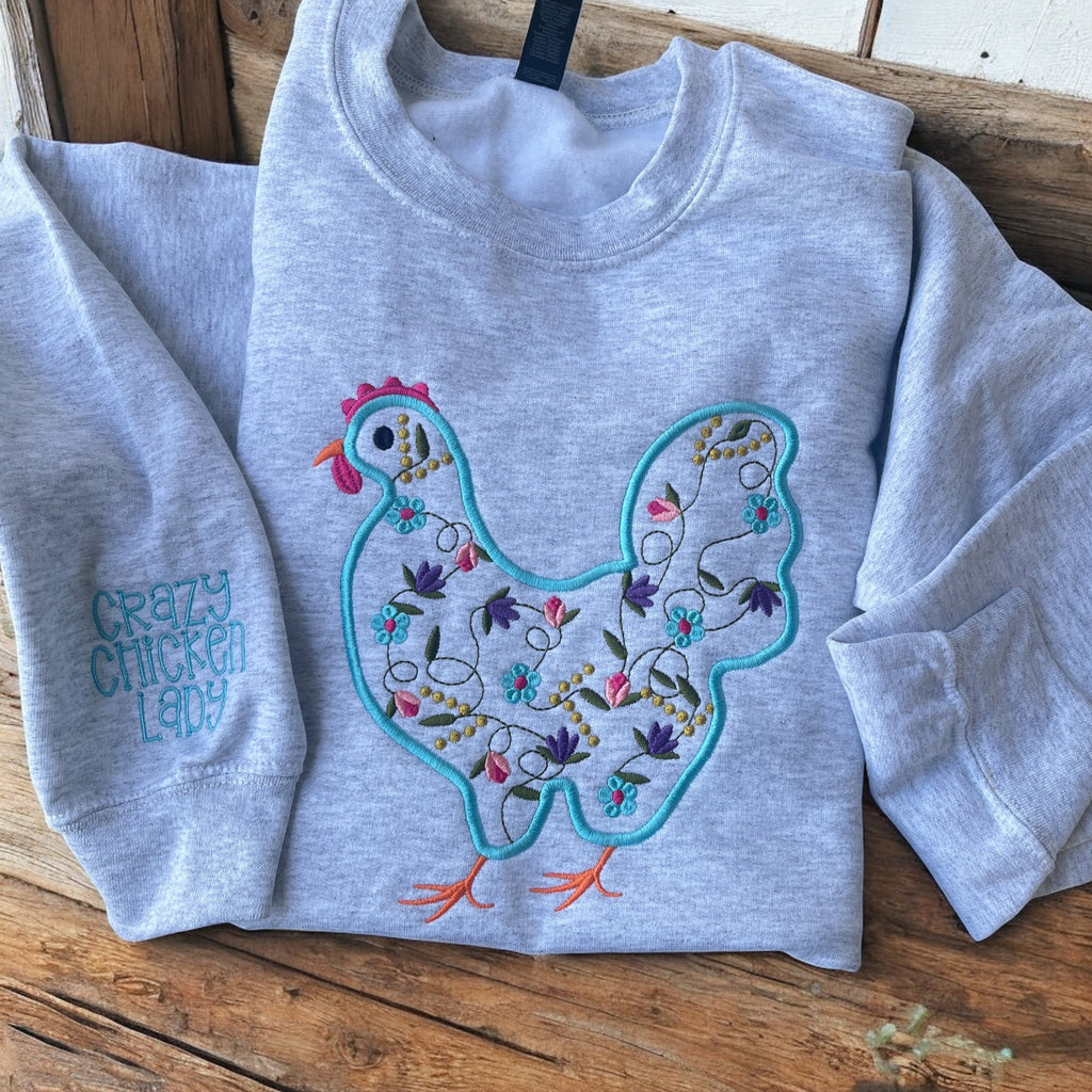 YOUTH Floral Chicken Embroidered Sweatshirt