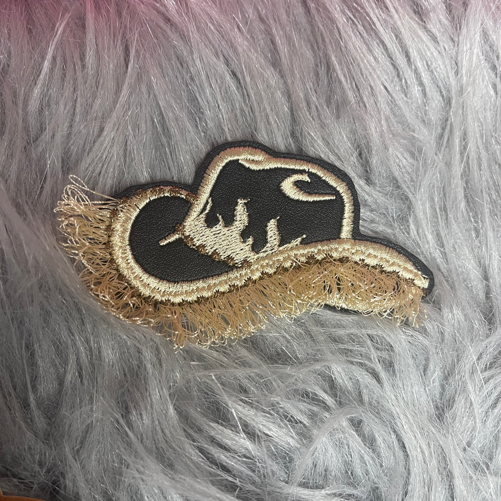 Black faux leather Flame Hat Iron on embroidered patch