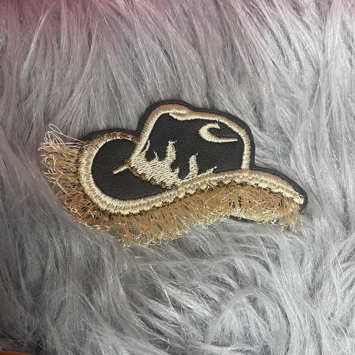 Black faux leather Flame Hat Iron on embroidered patch