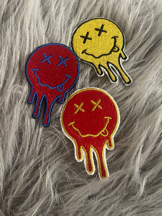 Retro Drippy Smiley Iron on embroidered patch