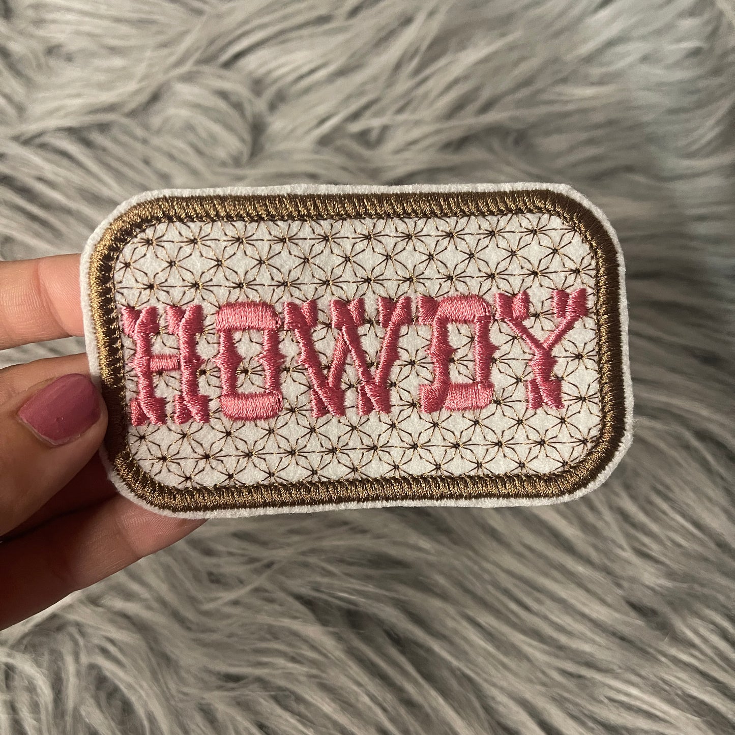 Preppy Howdy rectangle Iron on embroidered patch