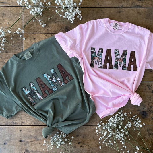 Rust and Ranch Embroidered MAMA tee