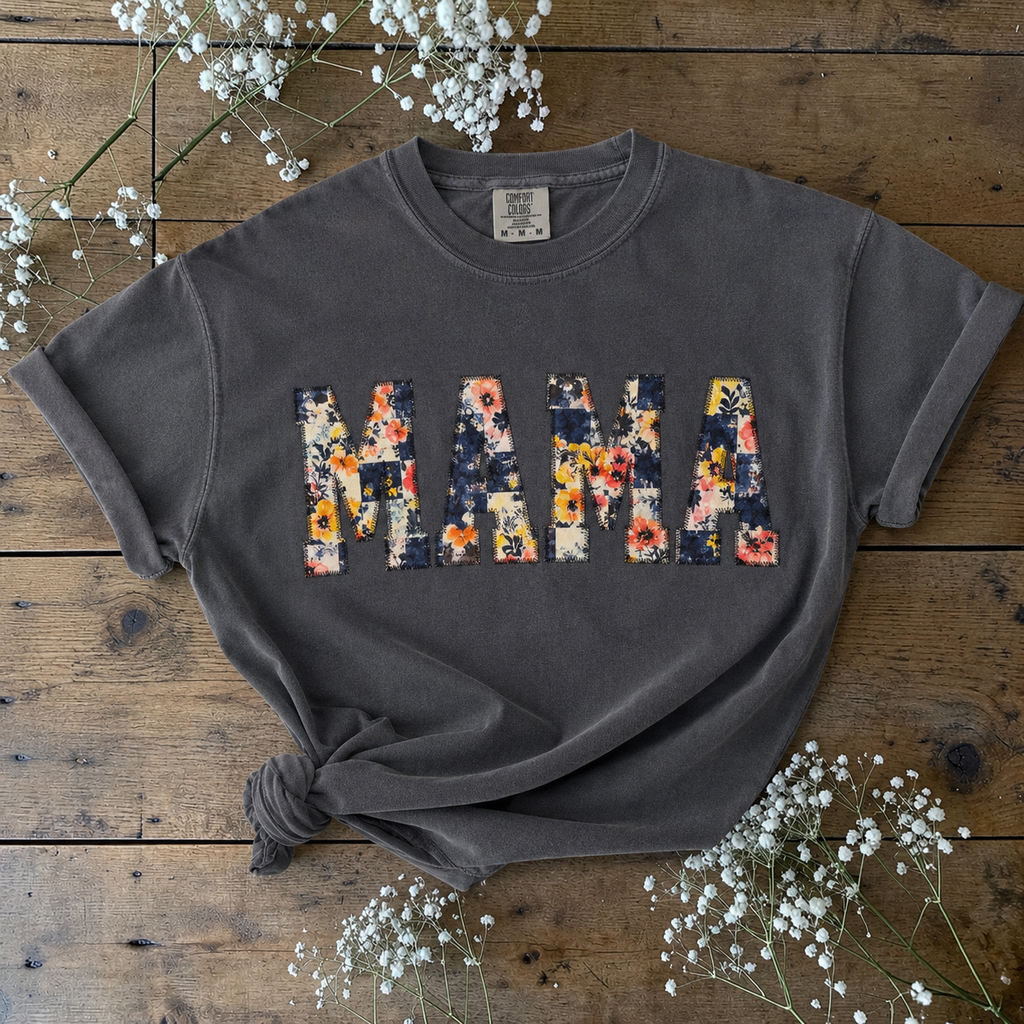 Floral Embroidered MAMA tee