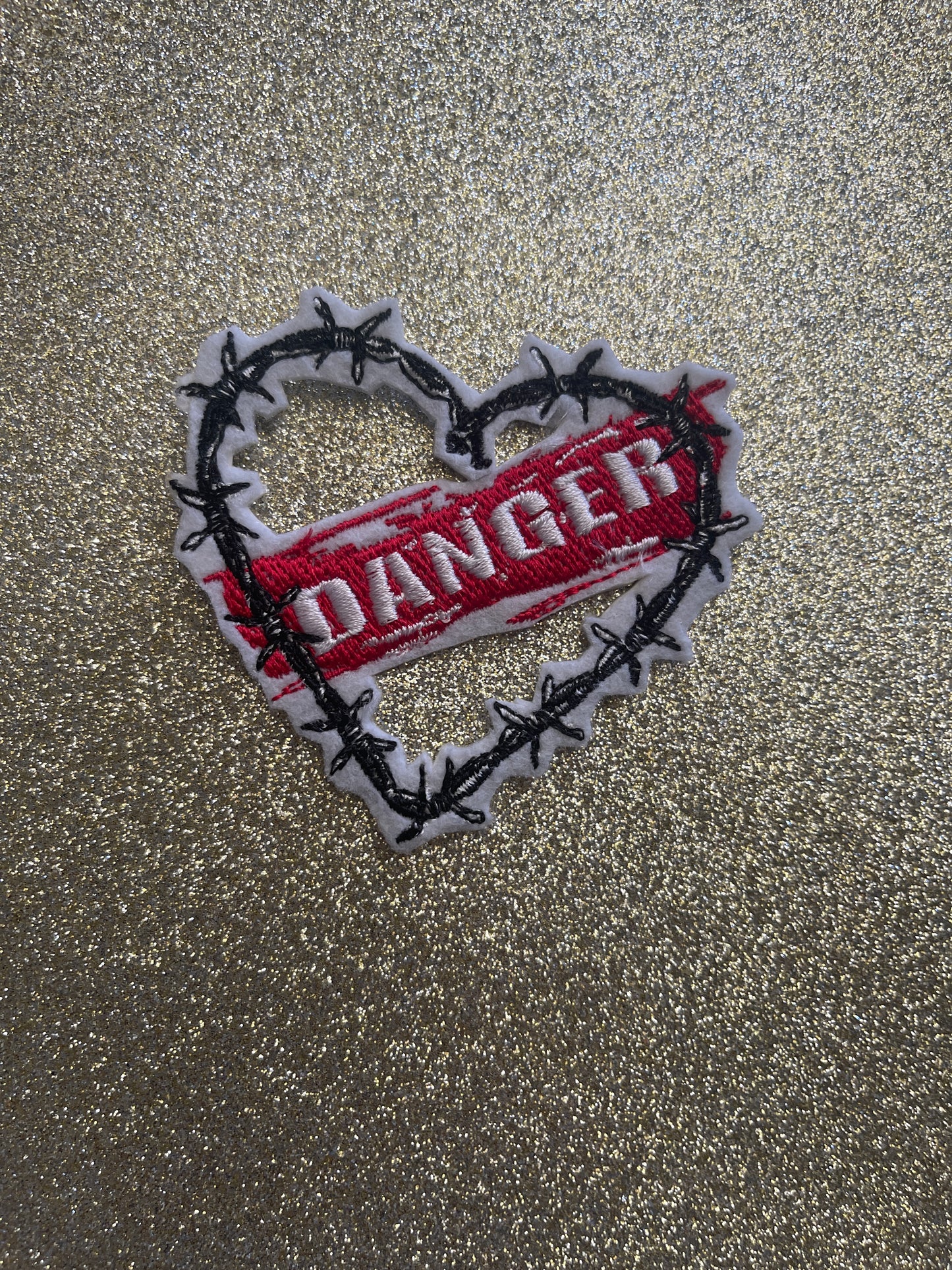 Barbed wire Heart Danger Iron on embroidered patch