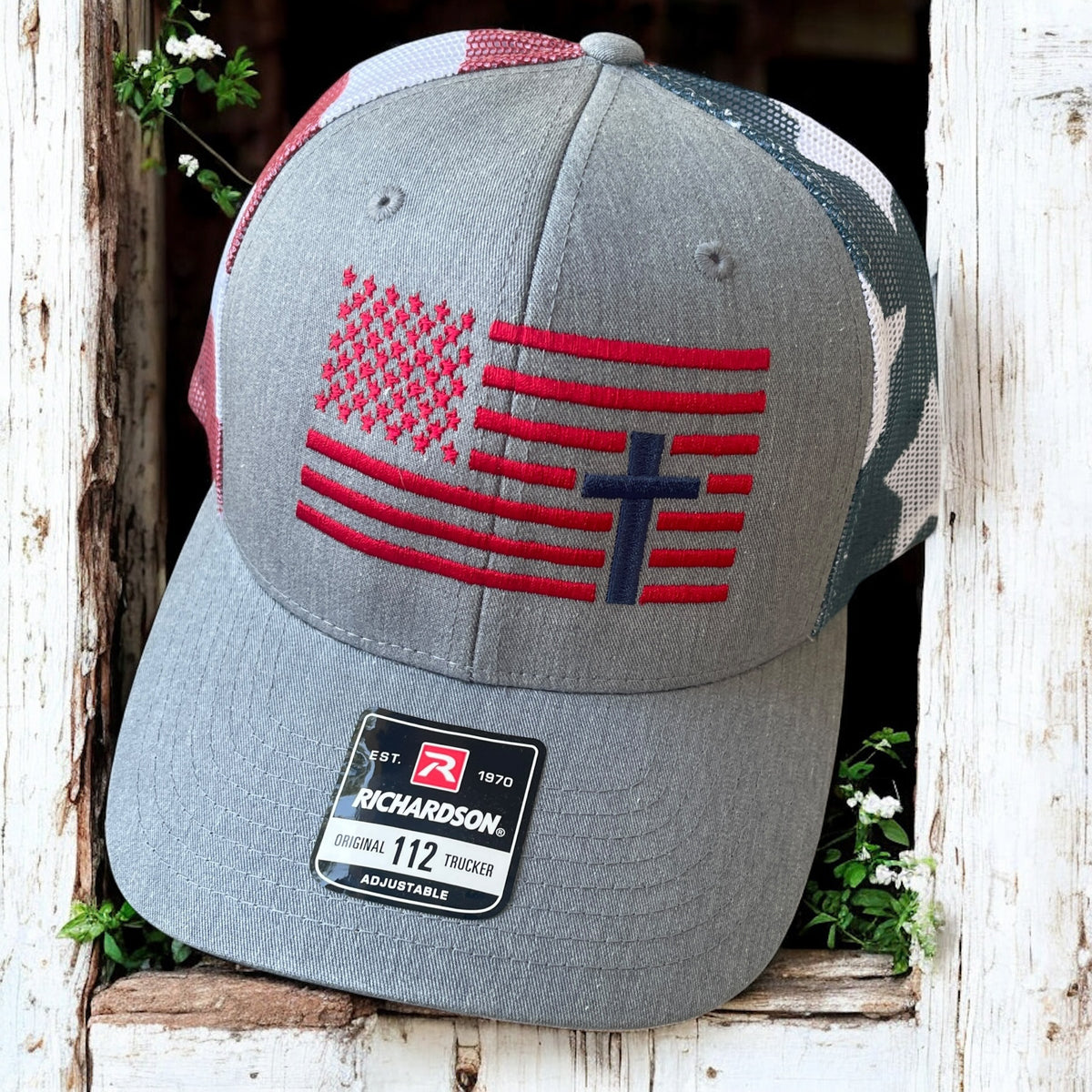 Gray Faith & Freedom Embroidered Flag Trucker Hat | Snapback