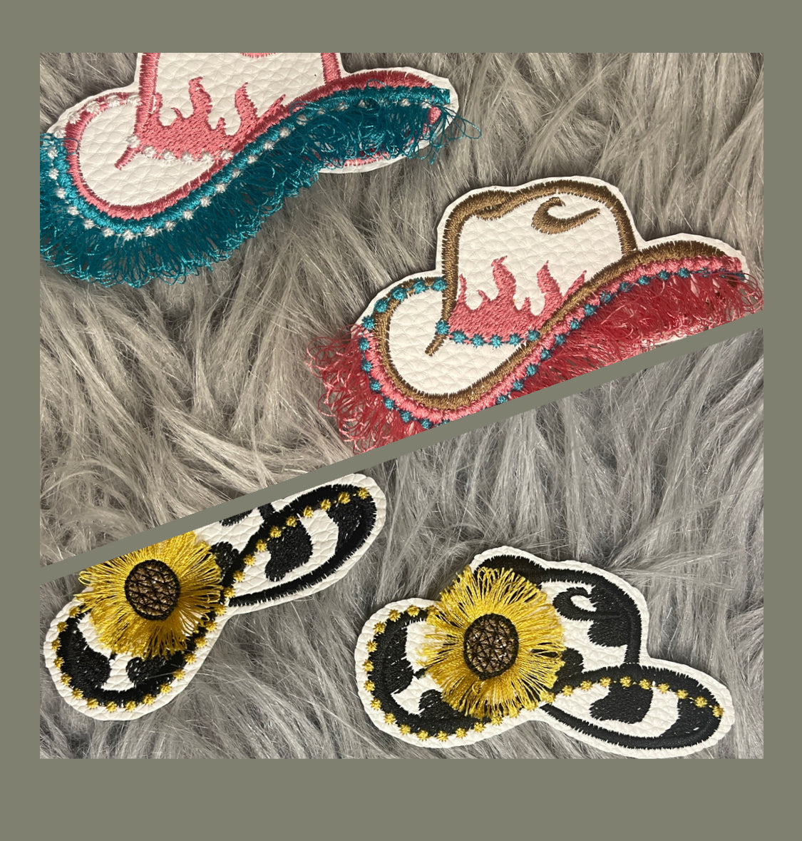 6- 20 packs Grab Bag Sunflower and Flames Hats faux leather Iron on embroidered patch