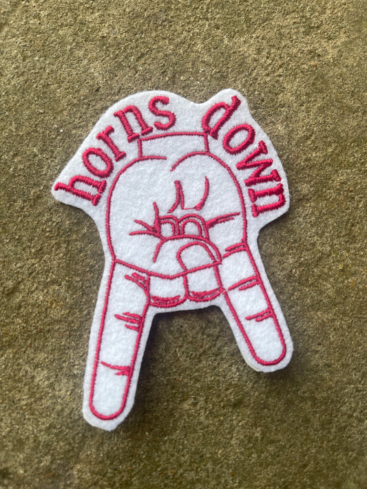Horns Down OU iron on embroidered patch