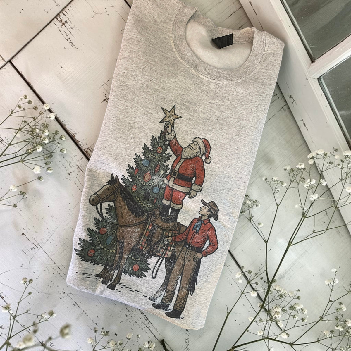 Ready to ship XL Christmas Santa and cowboy sweatshirt
