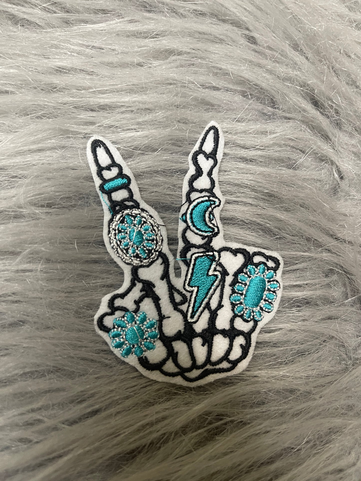 Turquoise Skeleton Peace iron on patch