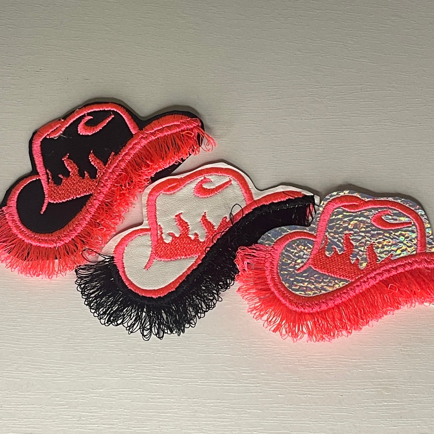 neon pink Flame Hat Iron on embroidered patch