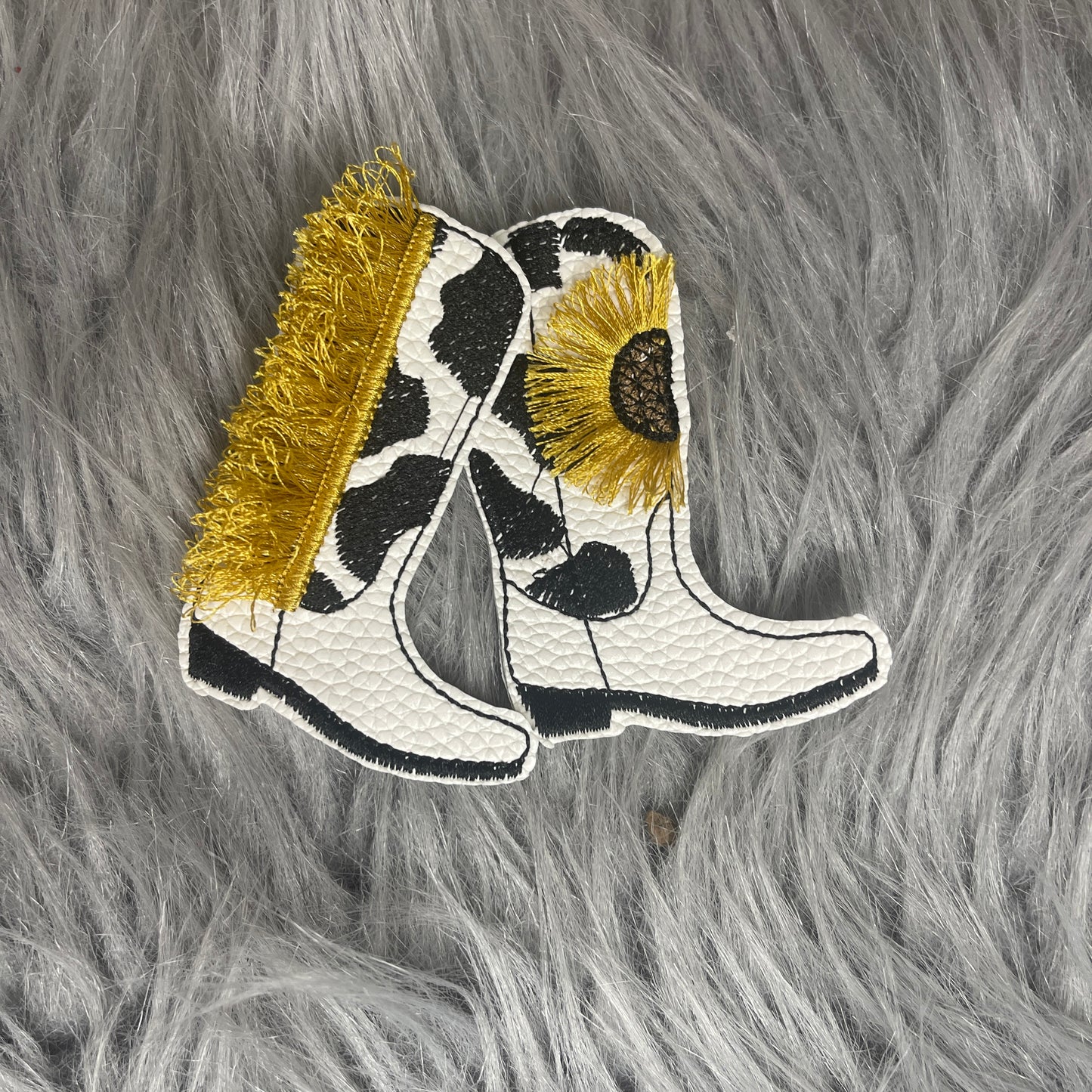 Sunflower Fringe boots faux leather Iron on embroidered patch
