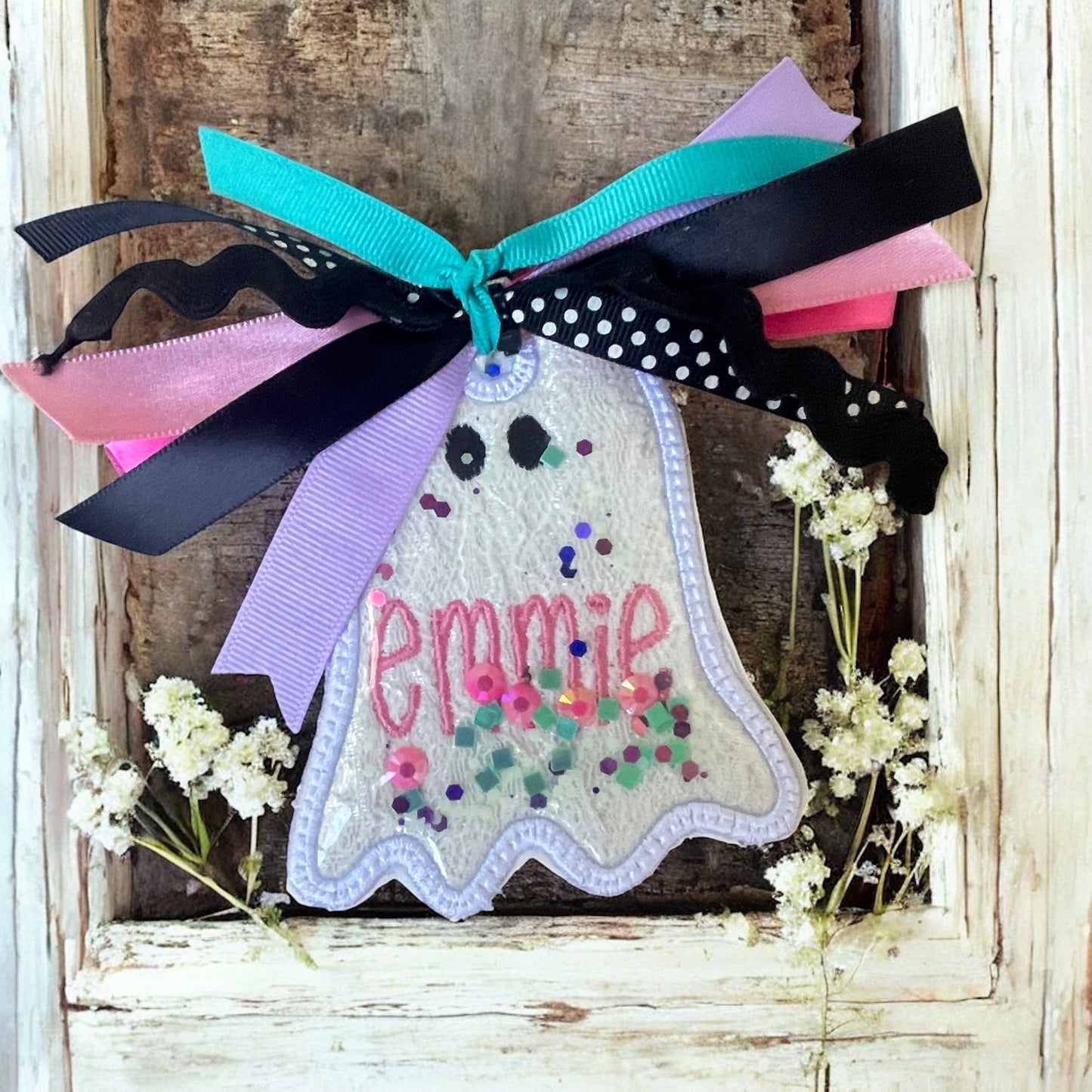 Ghost embroidered bag tags