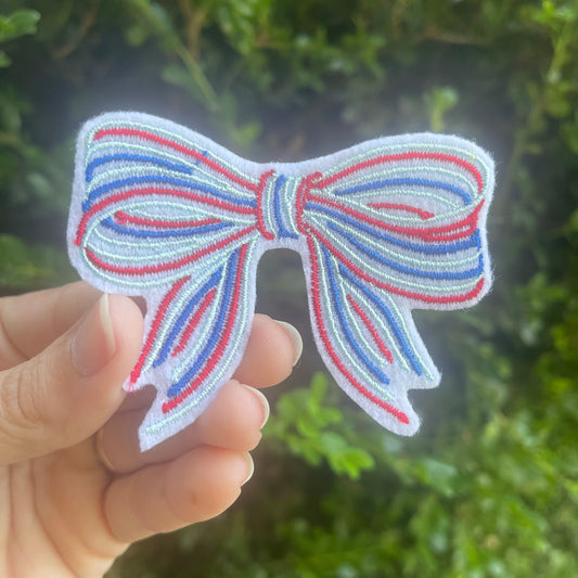 Patriotic Bow Iron on embroidered patch - colors can be changed