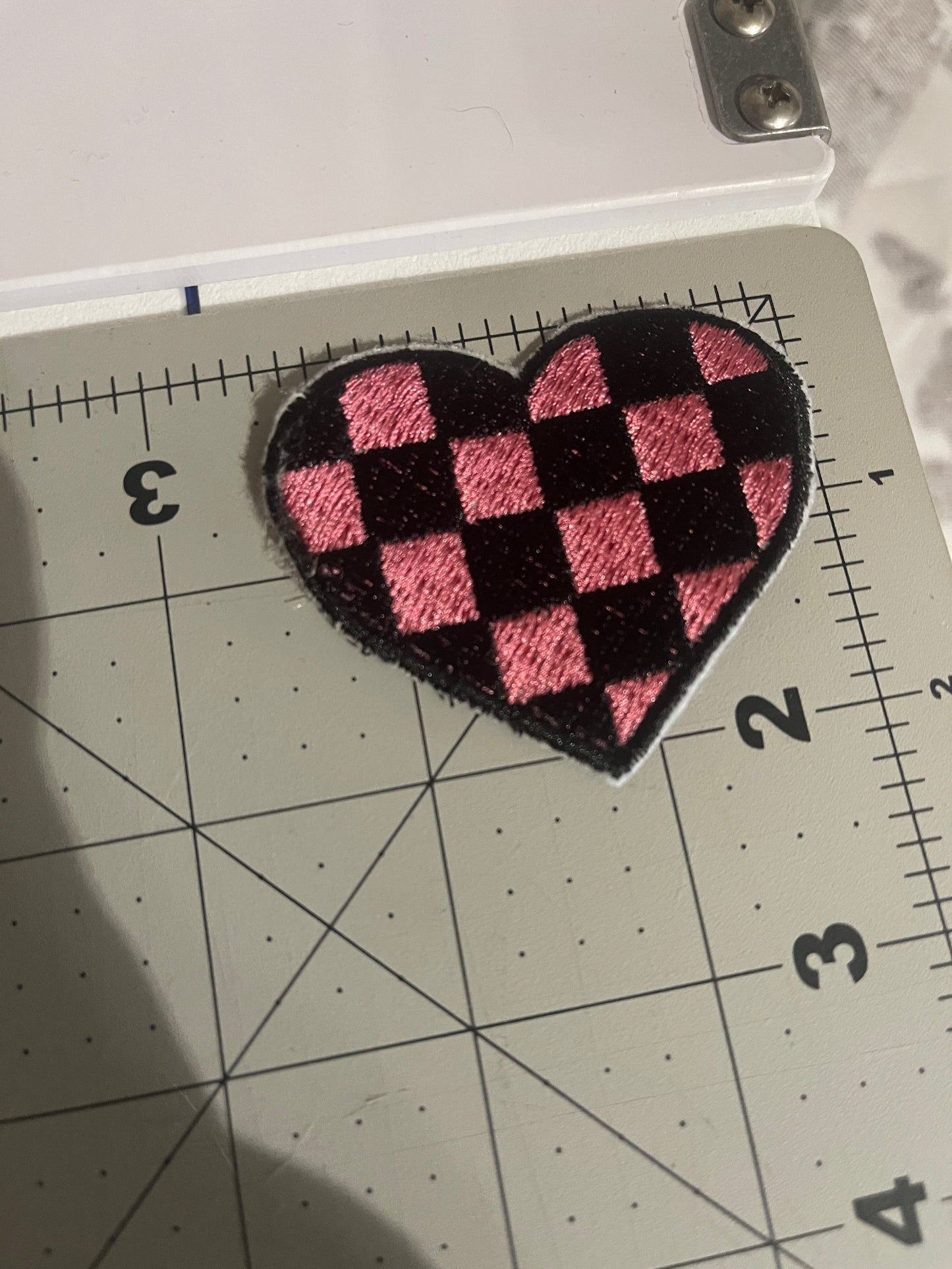 Checkered heart Iron on embroidered patch