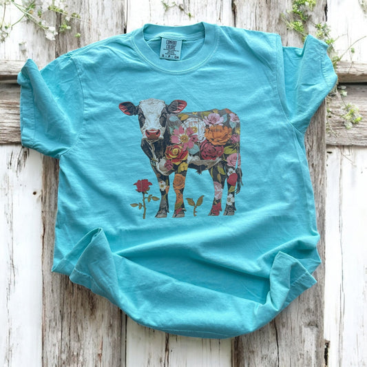 Floral Cow Tee