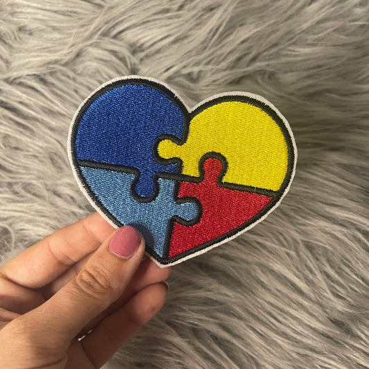 Autism Puzzle Heart Iron on embroidered patch