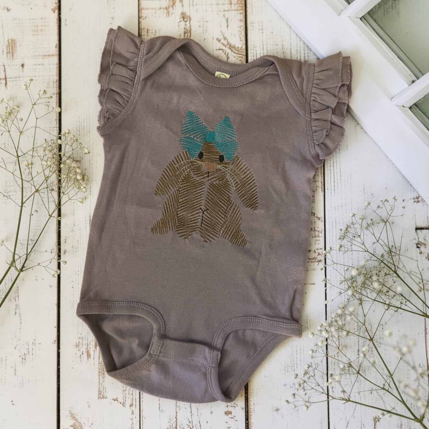 Ready to ship 12 months purple onesie with Easter bunny