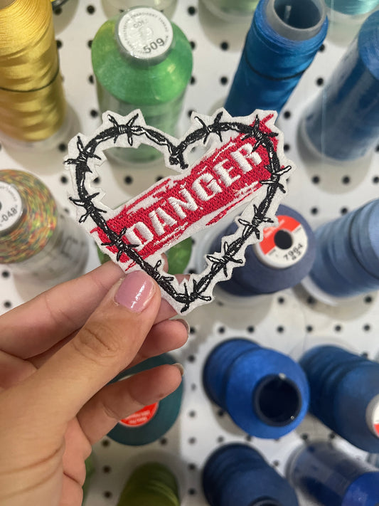 Barbed wire Heart Danger Iron on embroidered patch