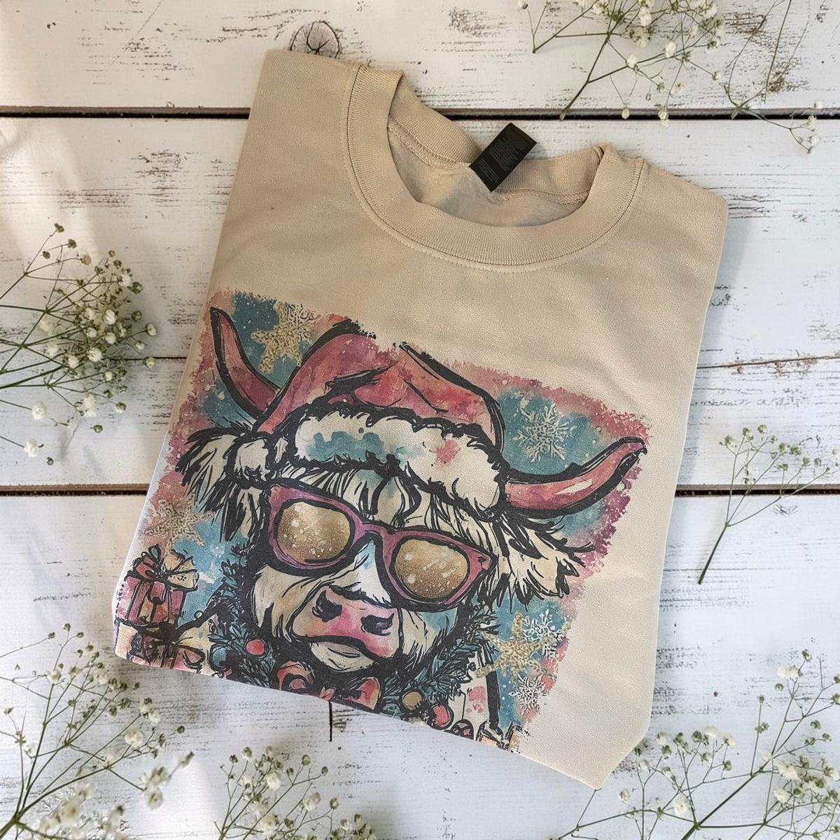 Ready to ship small Christmas highland cow sweatshirt