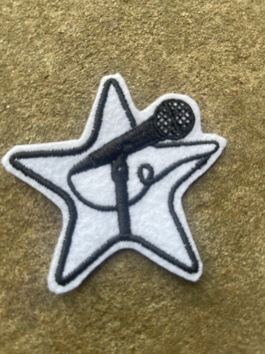 Mic with star iron on embroidered patch