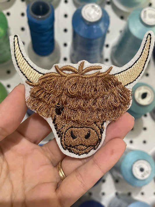 Fuzzy Highland iron on embroidered patch