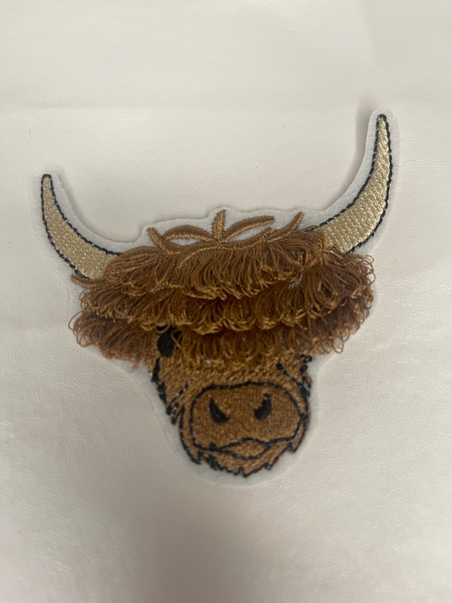 Fuzzy Highland iron on embroidered patch