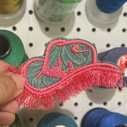 Turquoise and Pink Flame Hat Iron on embroidered patch