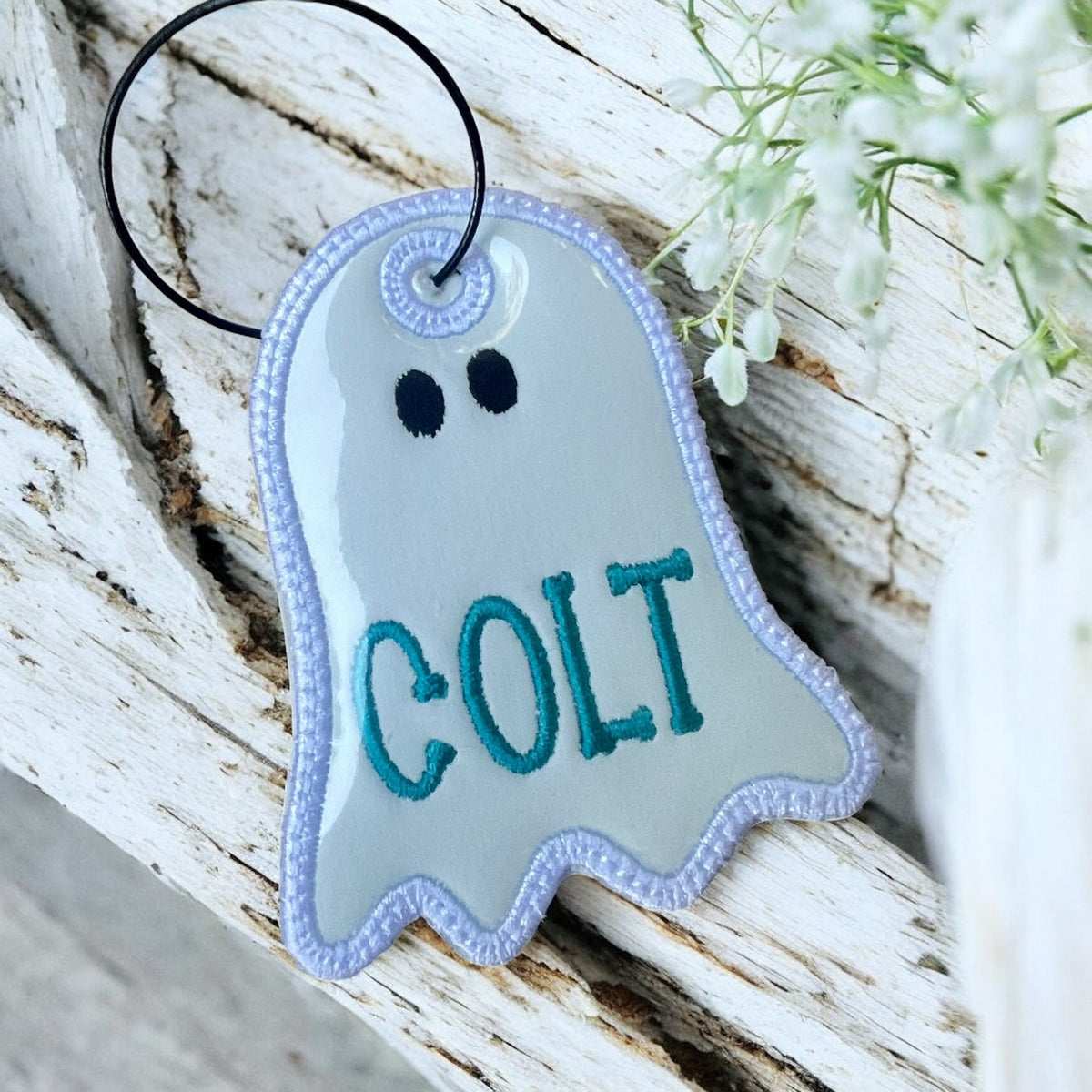 Ghost embroidered bag tags