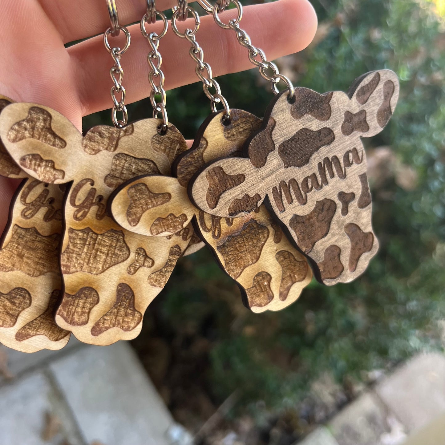 Engraved cow print keychain