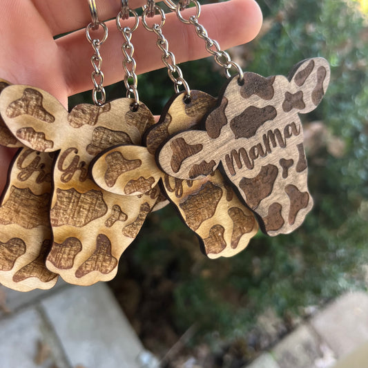 Engraved cow print keychain