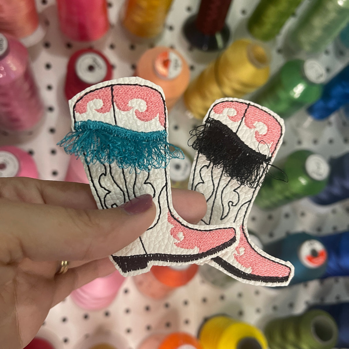 Fringe and Flames boots faux leather Iron on embroidered patch