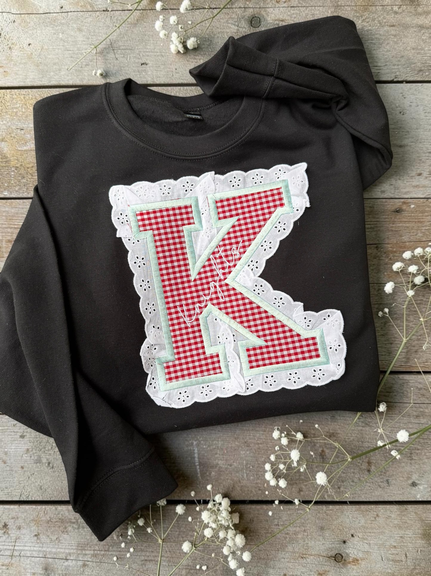 Custom School Spirit Gingham & Lace Sweatshirt