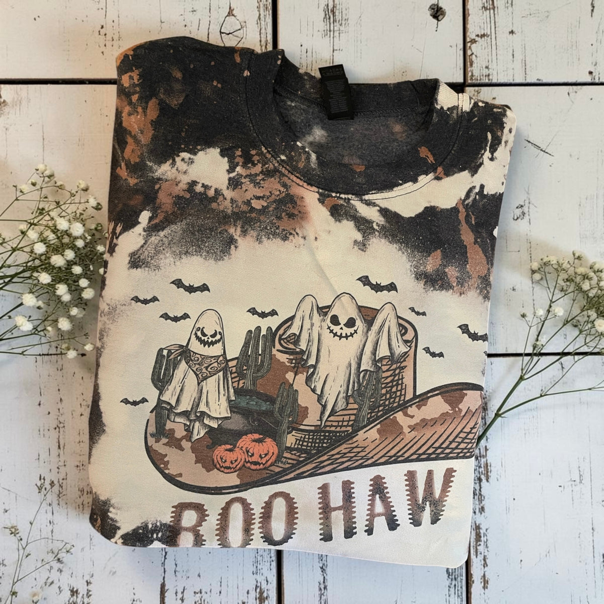 Ready to ship small bleached Halloween Boo haw sweatshirt