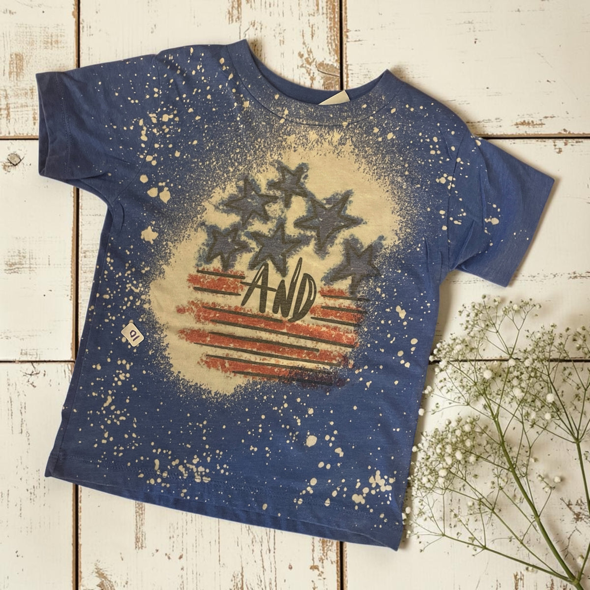 Ready to ship 3T toddler Stars AND Stripes blue bleached tee