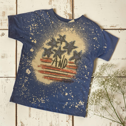 Ready to ship 3T toddler Stars AND Stripes blue bleached tee