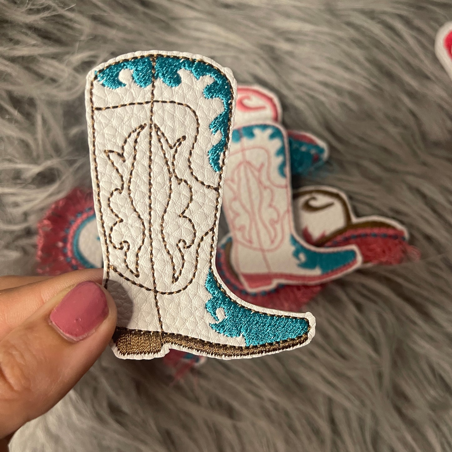 Flame boots faux leather Iron on embroidered patch