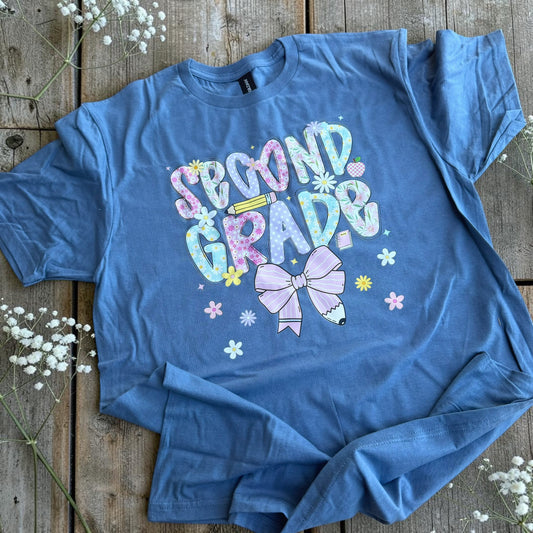Second Grade Floral Bow Graphic Tee