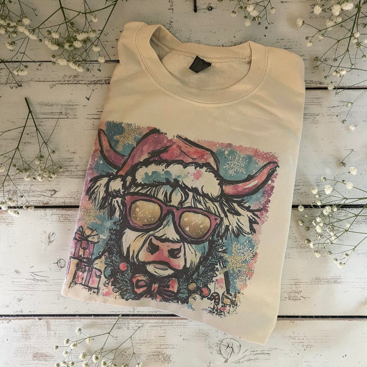 Ready to ship XL Christmas highland cow sweatshirt