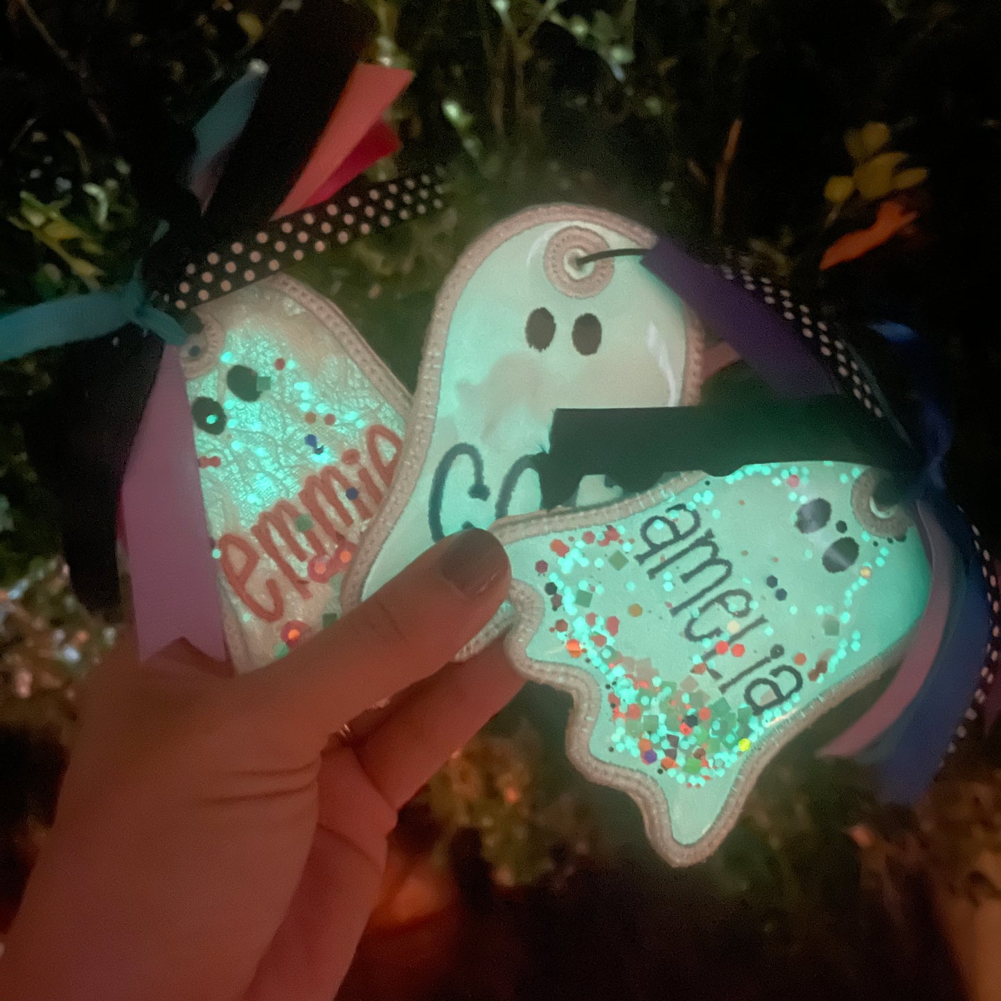 Ghost embroidered bag tags