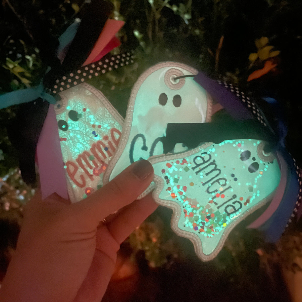 Ghost embroidered bag tags